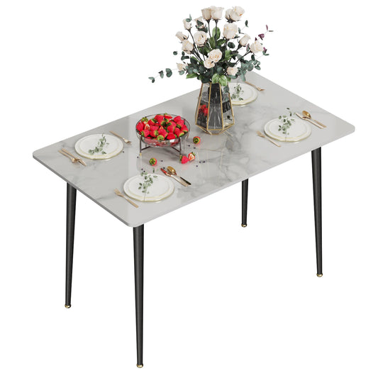 Glossy White Marble Dining Table 4–6 Seat with Metal Frame