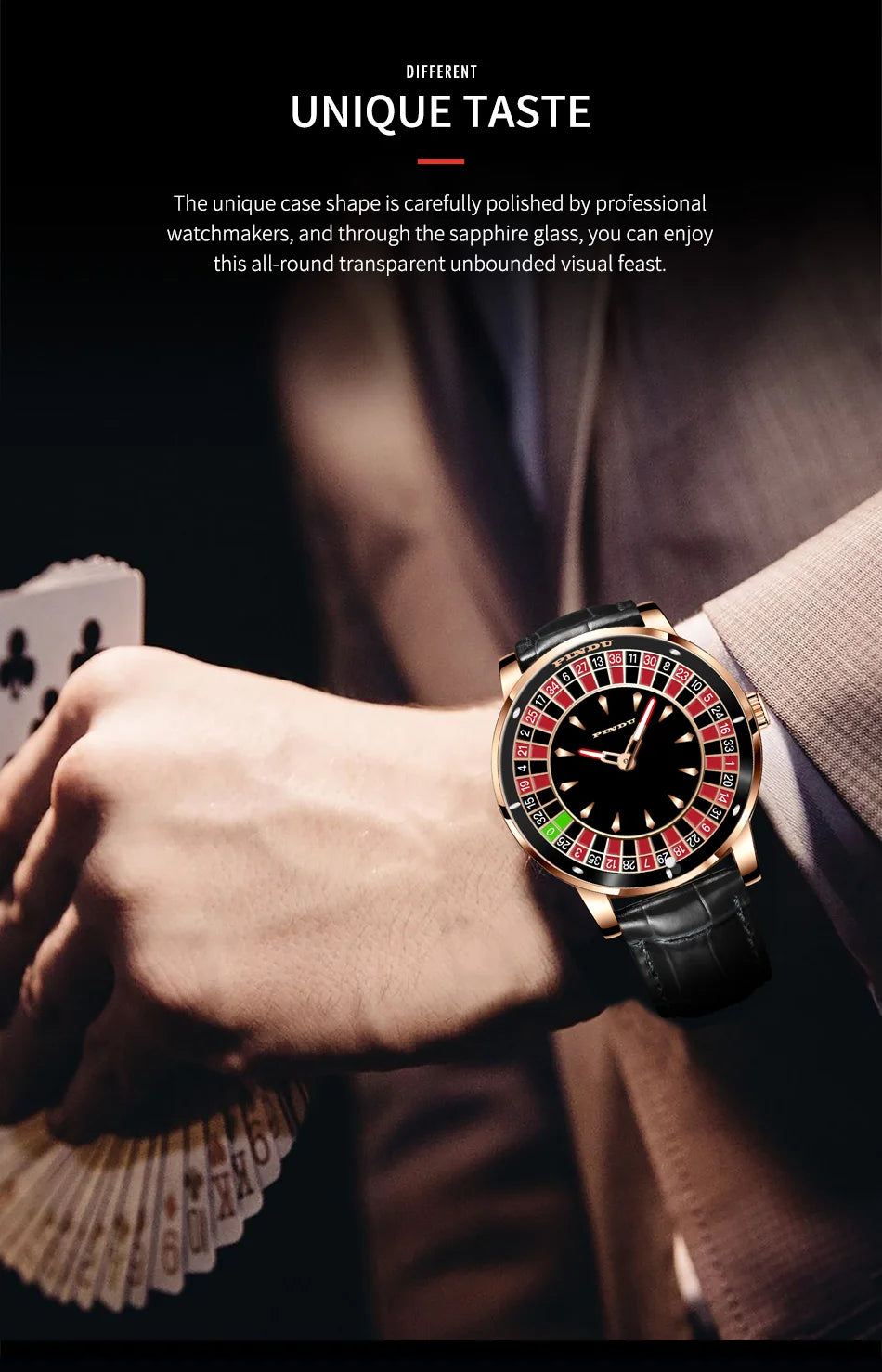 Automatic Mechanical Watch Rotating Dial Casino Style Silver Blue