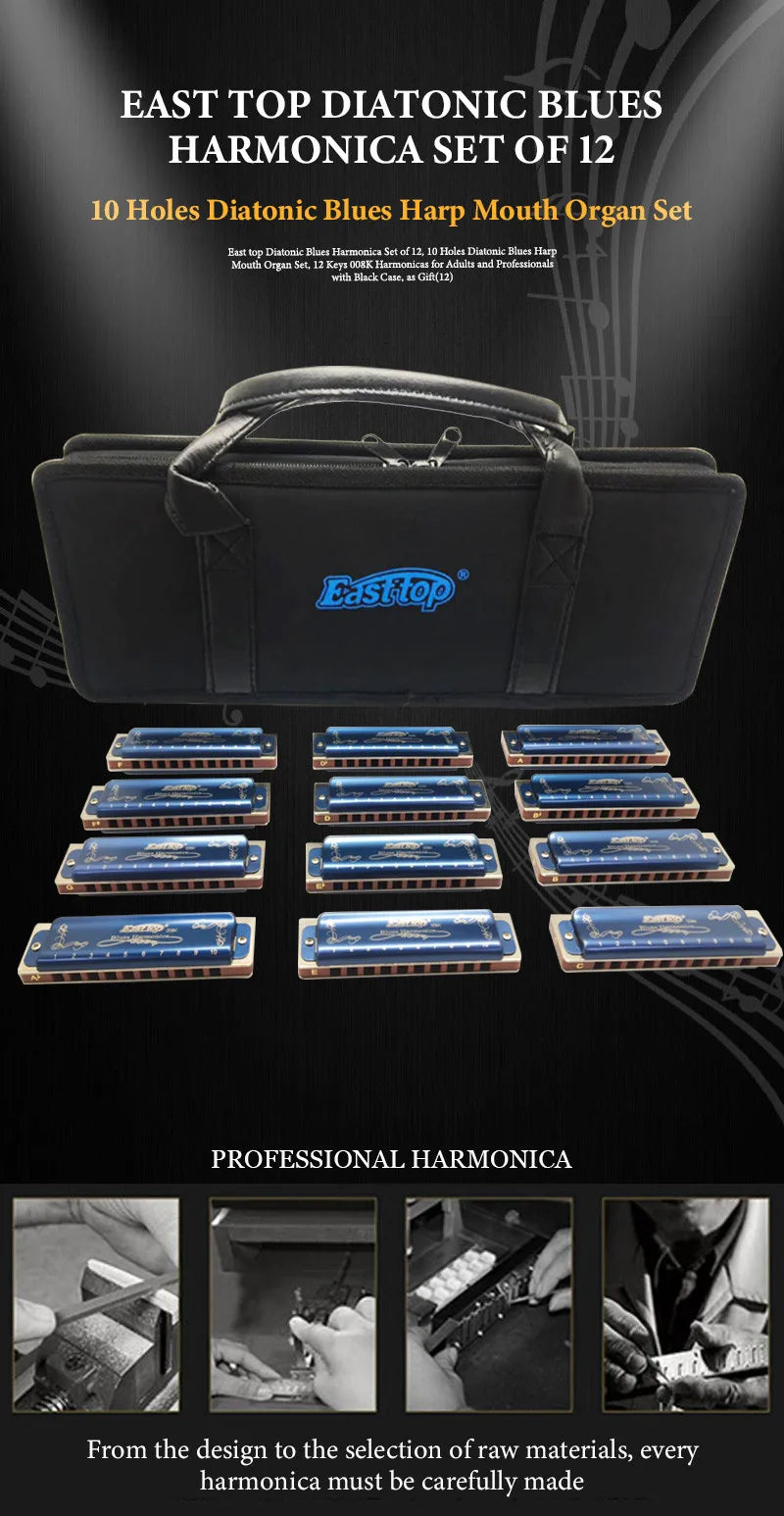 12-Piece Diatonic Blues Harmonica Set 10-Hole 12 Keys