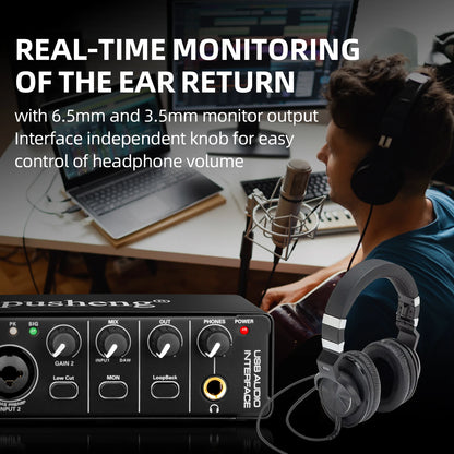 USB-C Audio Interface Sound Card for Live Recording