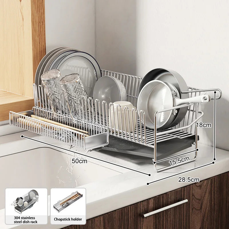 Compact 1-Layer Dish Rack with Drainboard & Utensils