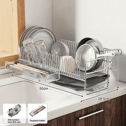 Compact 1-Layer Dish Rack with Drainboard & Utensils