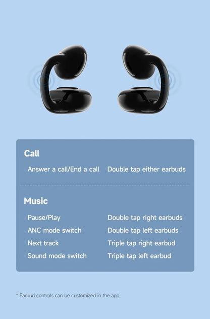 Black Open-Ear Earphones with Multipoint & Long Battery