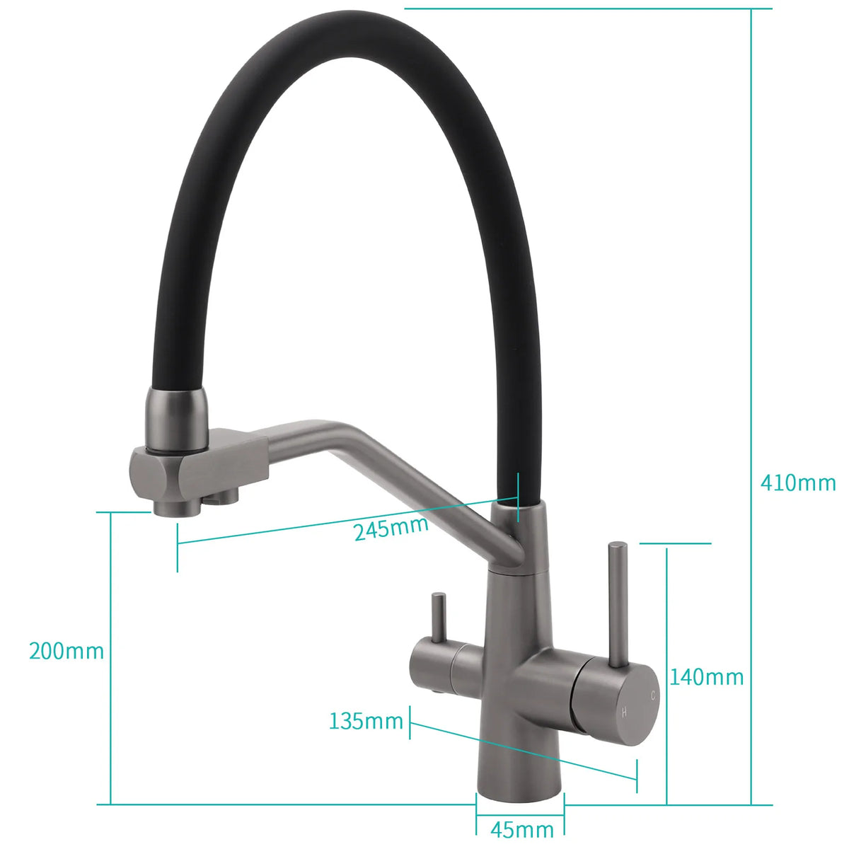 3 Way Kitchen Mixer Tap Brushed Nickel Swivel Spout