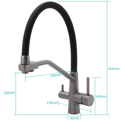 3 Way Kitchen Mixer Tap Brushed Nickel Swivel Spout