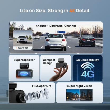 Dual Channel 4K Car DVR 4G Compatible GPS HDR