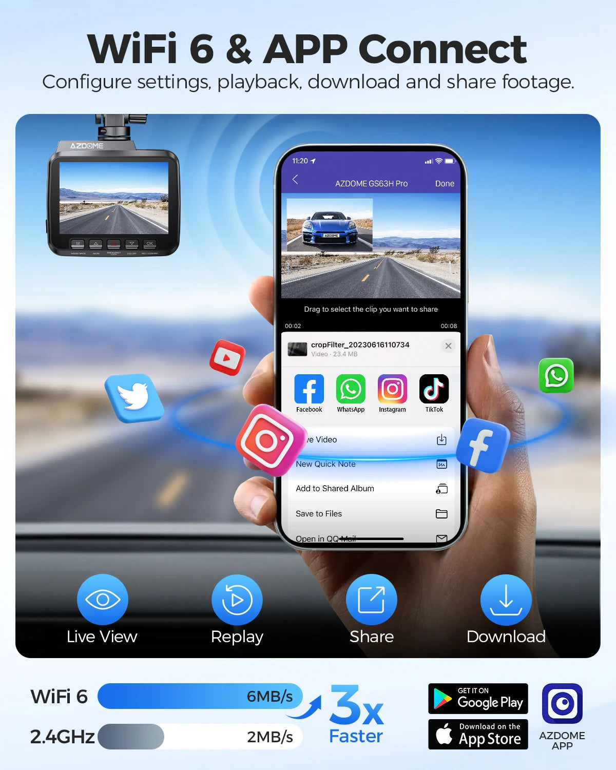 4K Dual Dash Cam ADAS GPS WiFi 64GB Card