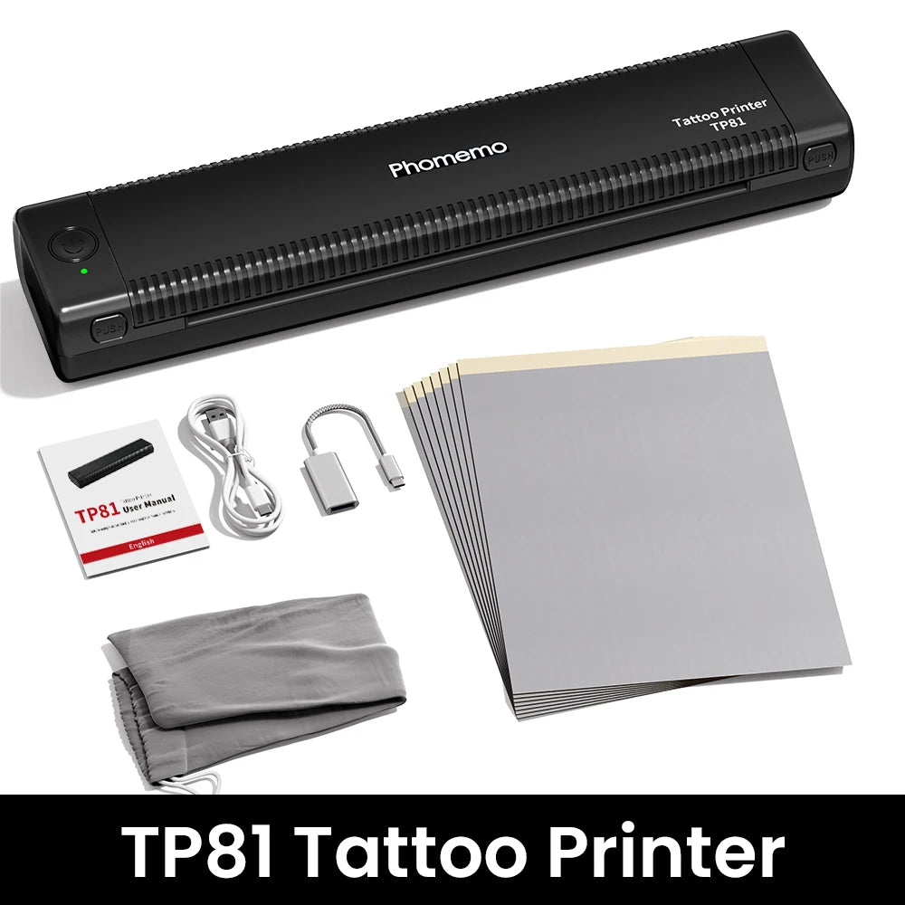 Black 2025 Wireless Tattoo Stencil Printer with Transfer Paper