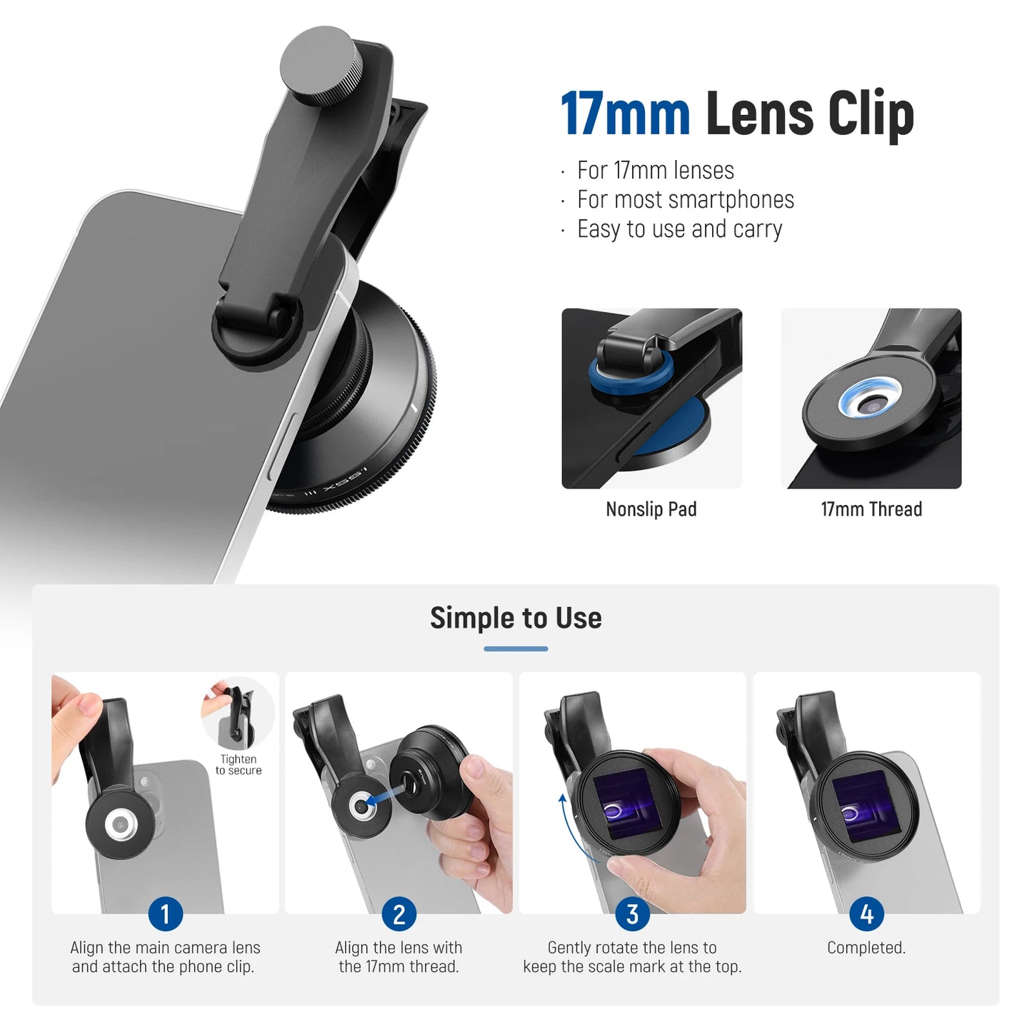 1.55x Blue Anamorphic Phone Lens with 17mm Clip