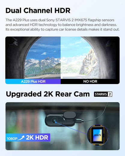 2 Channel 2K HDR Car Dash Camera with GPS 64GB