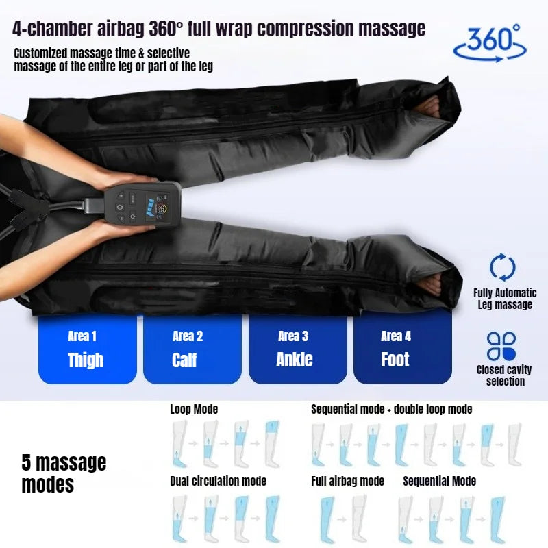 XL Air Compression Leg Massager 4-Chamber Recovery System