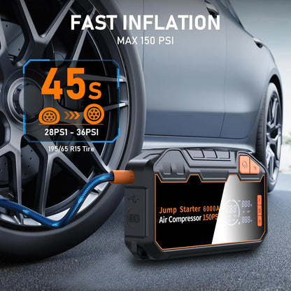6000A Portable Car Jump Starter 26800mAh Air Compressor