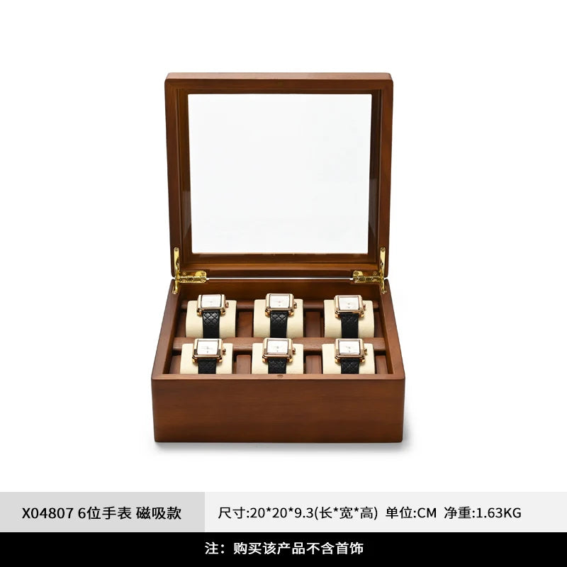 Solid Wood Watch Storage Display Box with Compartments