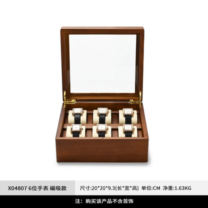 Solid Wood Watch Storage Display Box with Compartments