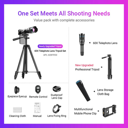 60X Telephoto Zoom Lens Kit for Smartphones