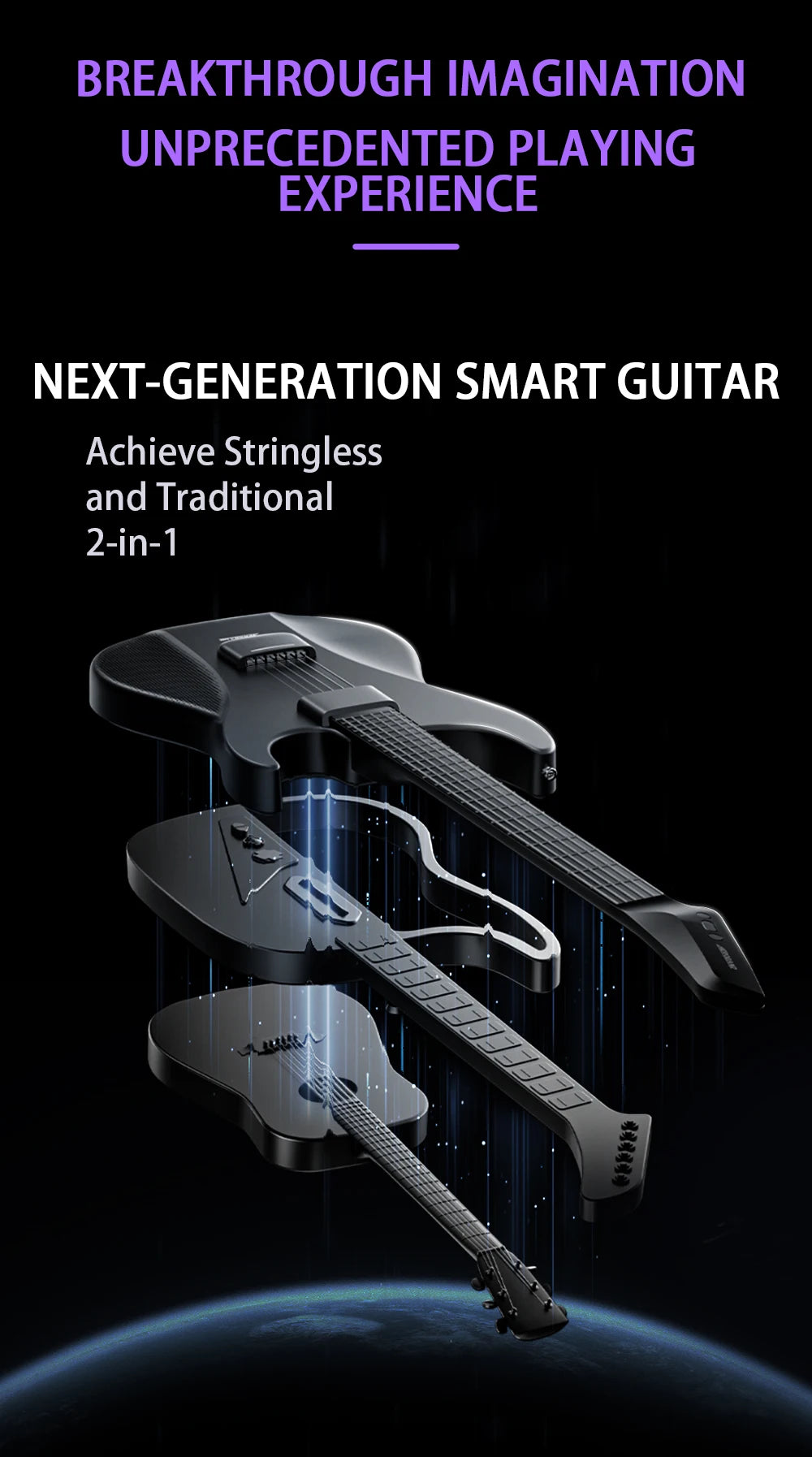 Portable Black Electric Guitar with 9 Sound Styles