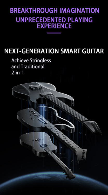White Electric Guitar Set with Carry Bag and Built-In Speaker