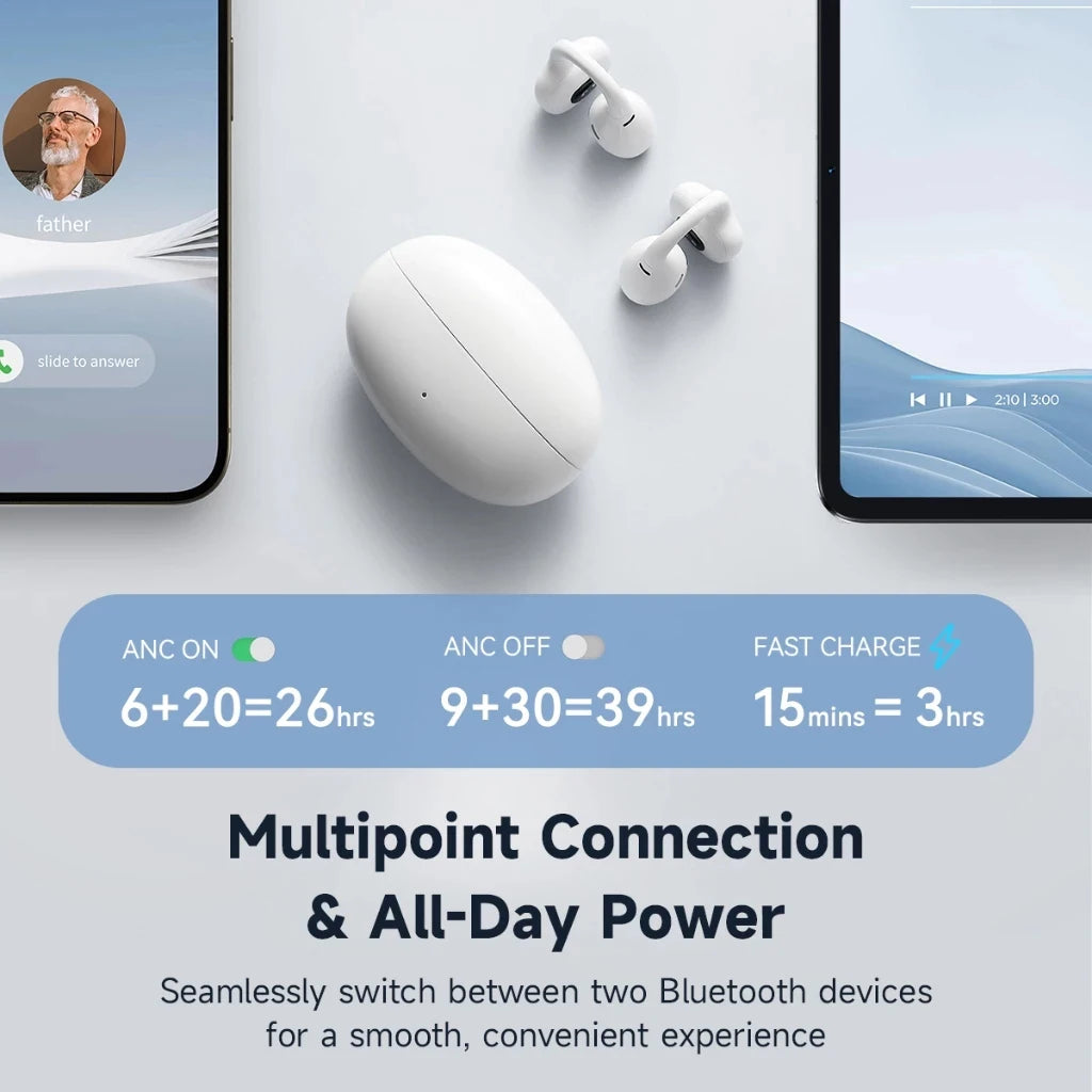 Black Open-Ear Earphones with Multipoint & Long Battery