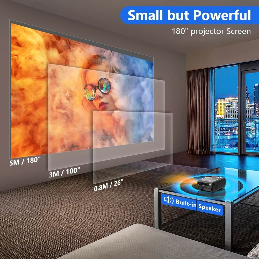 Portable 12000 Lumens Full HD Projector for Home and Outdoor