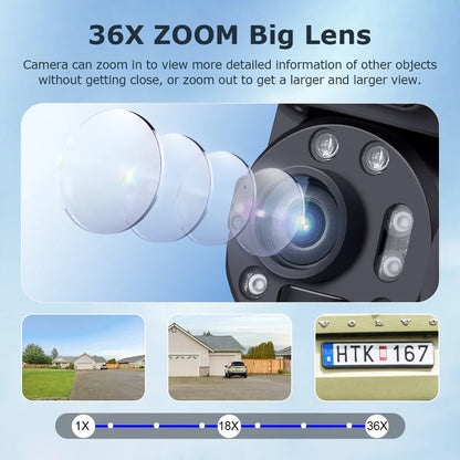 Outdoor WiFi CCTV Camera 36X Zoom Solar 128TF