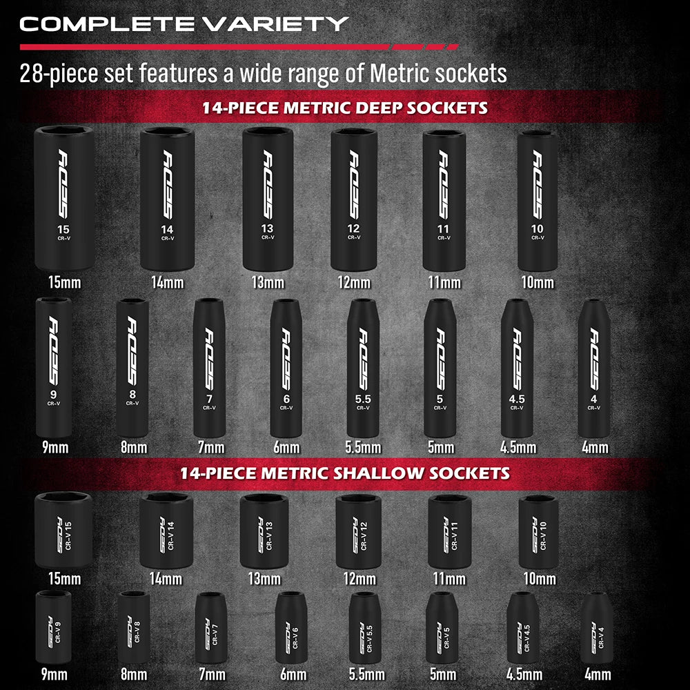 73-Piece Master Impact Socket Set Deep Shallow SAE Metric