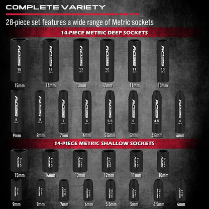 73-Piece Master Impact Socket Set Deep Shallow SAE Metric