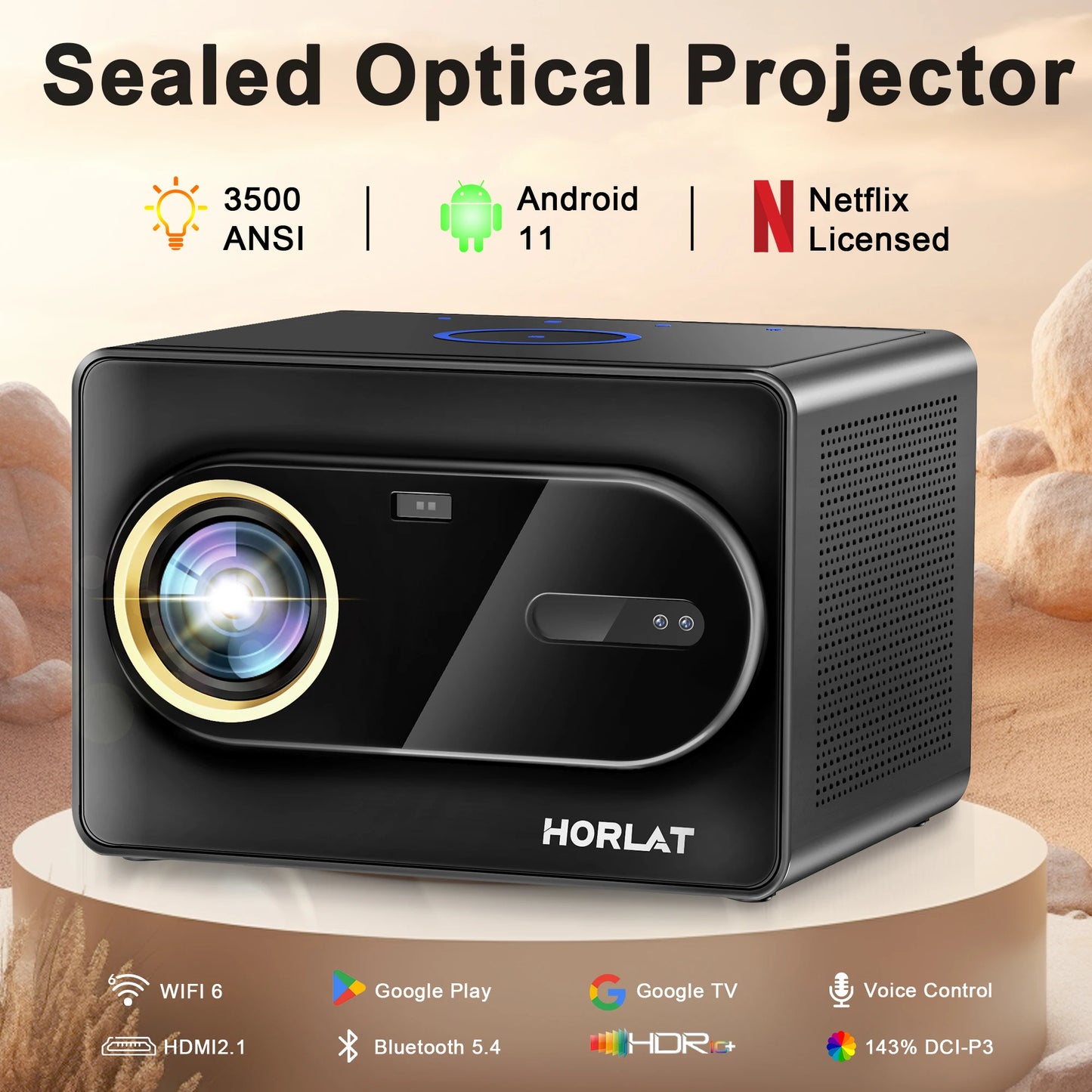 Smart Home Theater Projector 4K AutoFocus Netflix Ready