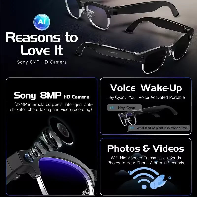 Blue Light Smart Glasses, 120 Language AI 8K Video