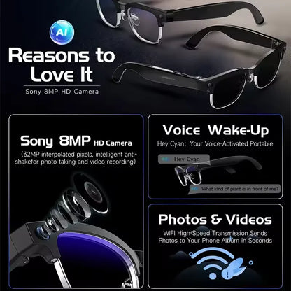 Blue Light Smart Glasses, 120 Language AI 8K Video