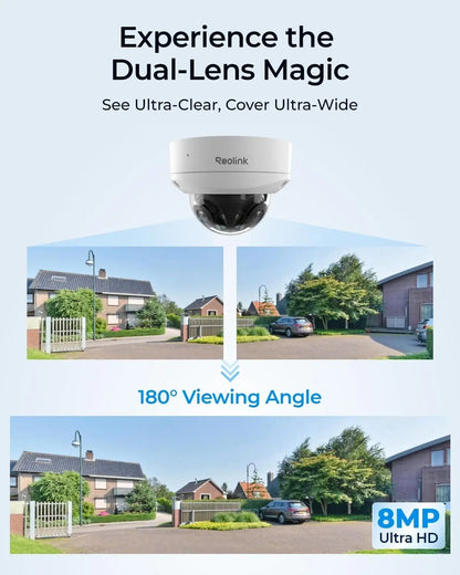 8MP 4K Dual Lens Security Camera 180° PoE