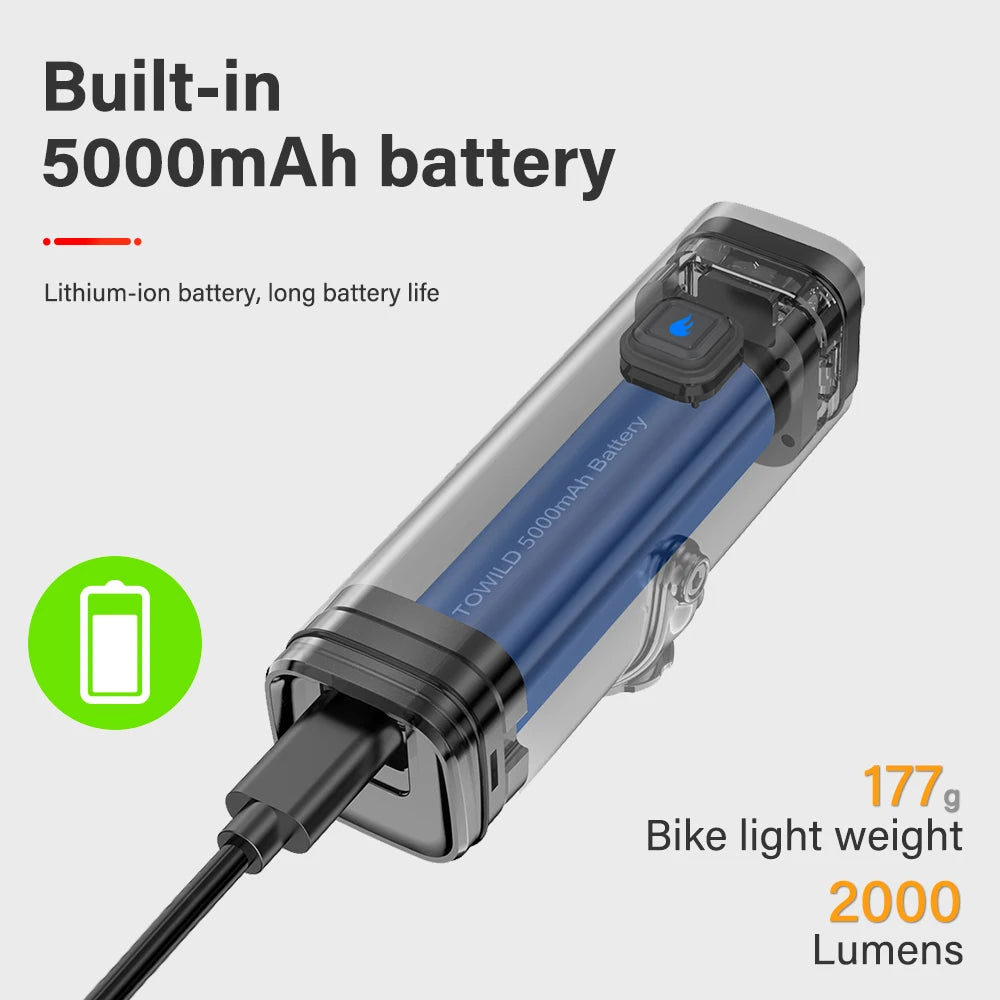 Waterproof 2000LM LED Bicycle Front Light Rechargeable Black