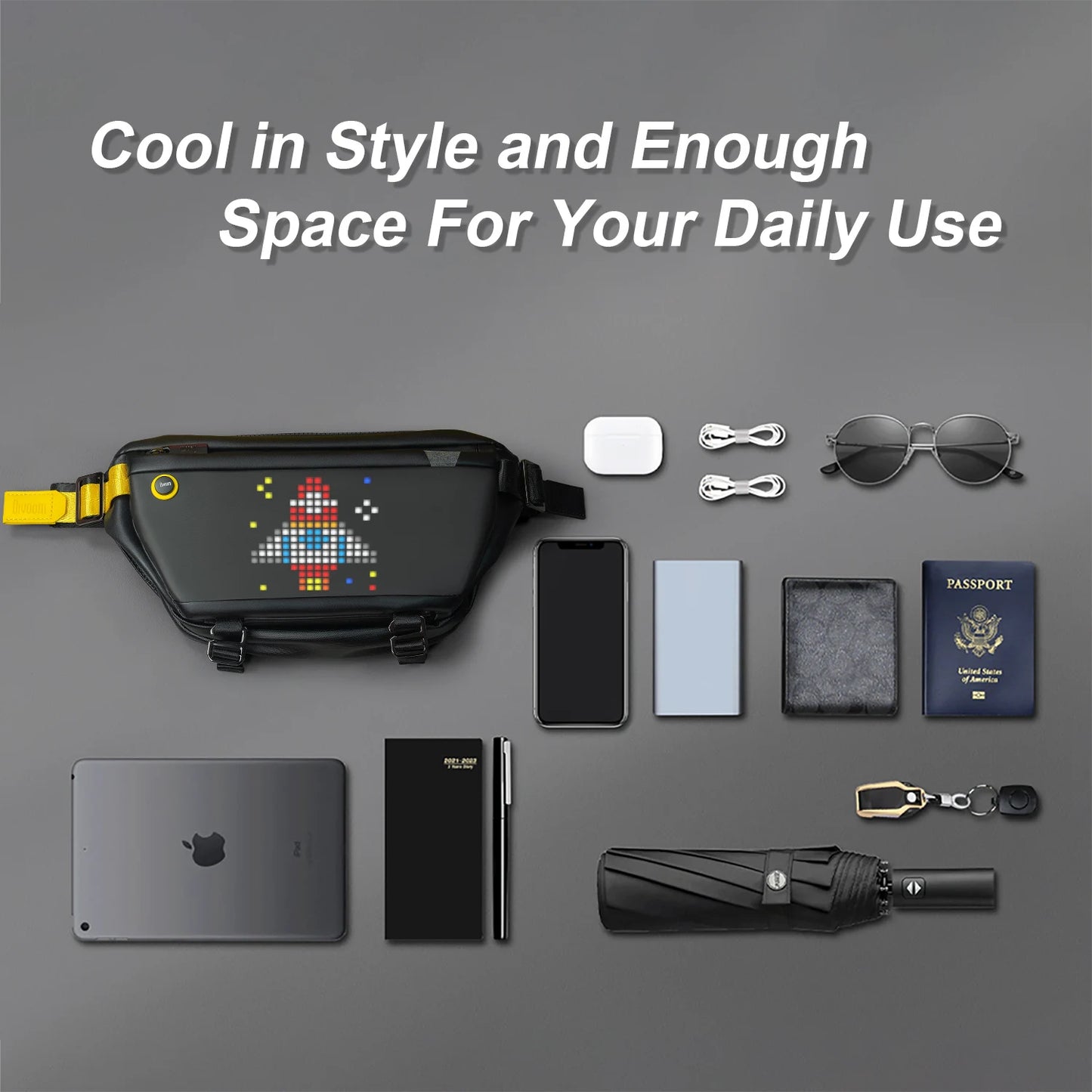 Portable LED Daypack with Pixel Display and Large Storage