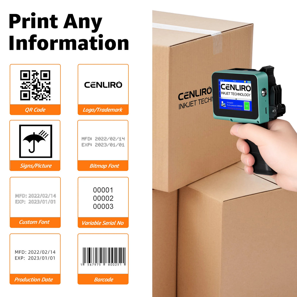Mini Handheld Inkjet Printer 12.7mm Batch Date QR Barcode
