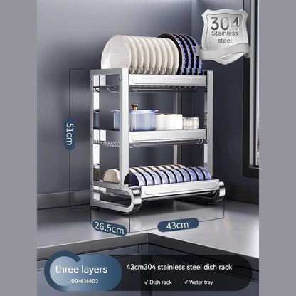 Multi-Tier Kitchen Dish Drainer with Drainboard Organizer