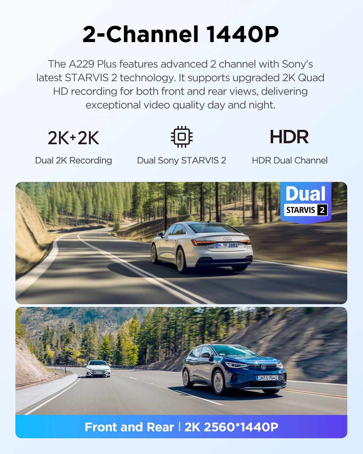 2 Channel 2K HDR Car Dash Camera with GPS 64GB