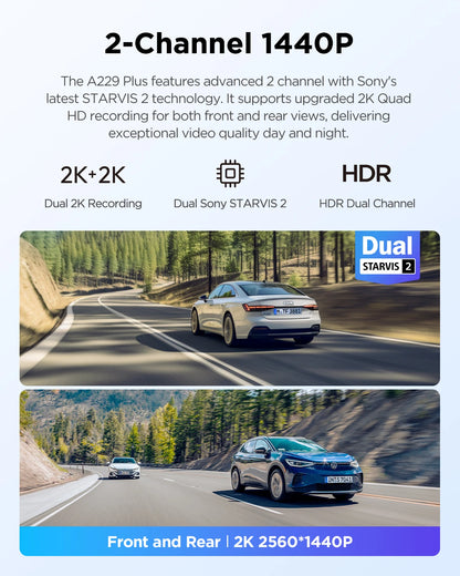 2 Channel 2K HDR Car Dash Camera with GPS 64GB