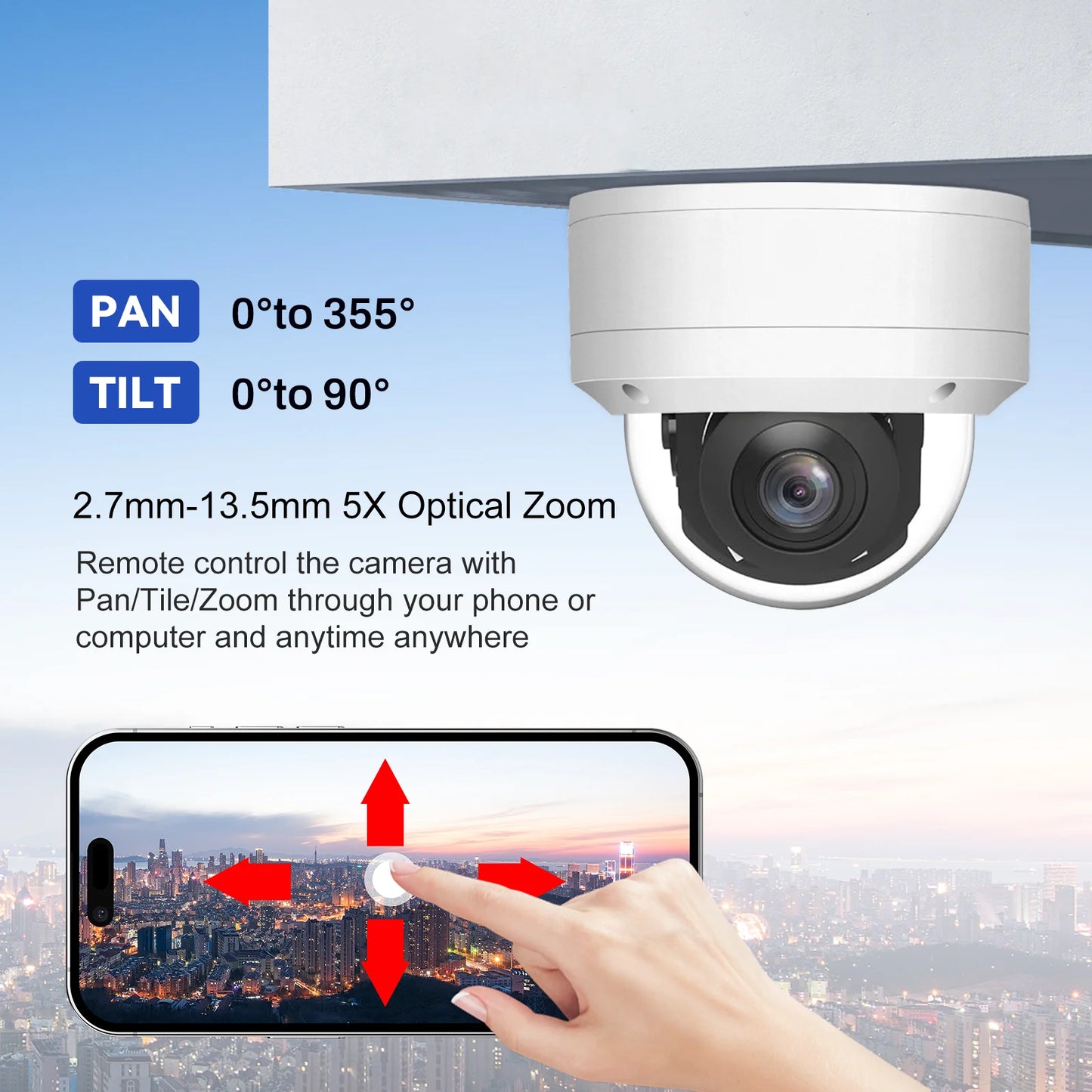 8MP 4K PoE PTZ Security Camera 5X Zoom