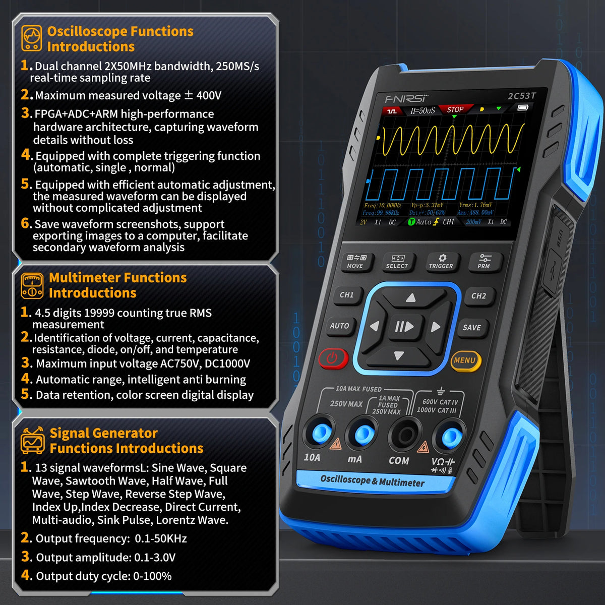 Compact Tester Compact 3-in-1 Oscilloscope Multimeter Fast Sampling Tester ...