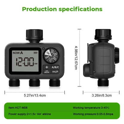 3 Outlet Garden Water Timer with Rain Delay