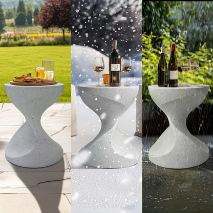White Accent Table with Hourglass Shape for Indoor Outdoor Use