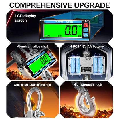 Portable 2000kg Industrial Crane Scale LCD Hook Scale Orange