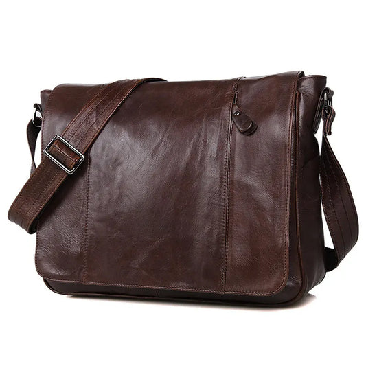 Genuine Leather Messenger Bag Stylish Brown Crossbody