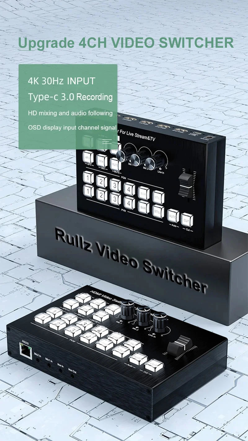 4-Channel HDMI Video Mixer Switcher with 1080p Live Streaming