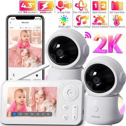 2K WiFi Baby Monitor Dual Camera Split Screen Display