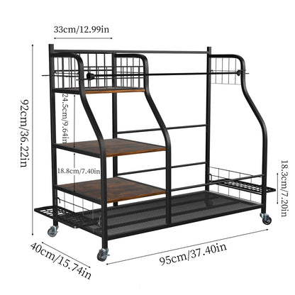 Rolling Golf Bag Storage Rack with Wheels Multi-Tier Organizer