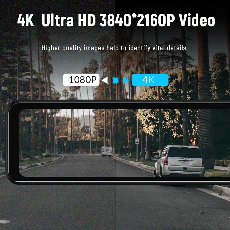12 Inch 4K Dual Camera Rear View Mirror Dash Cam