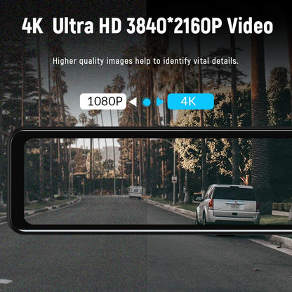 12 Inch 4K Dual Camera Rear View Mirror Dash Cam