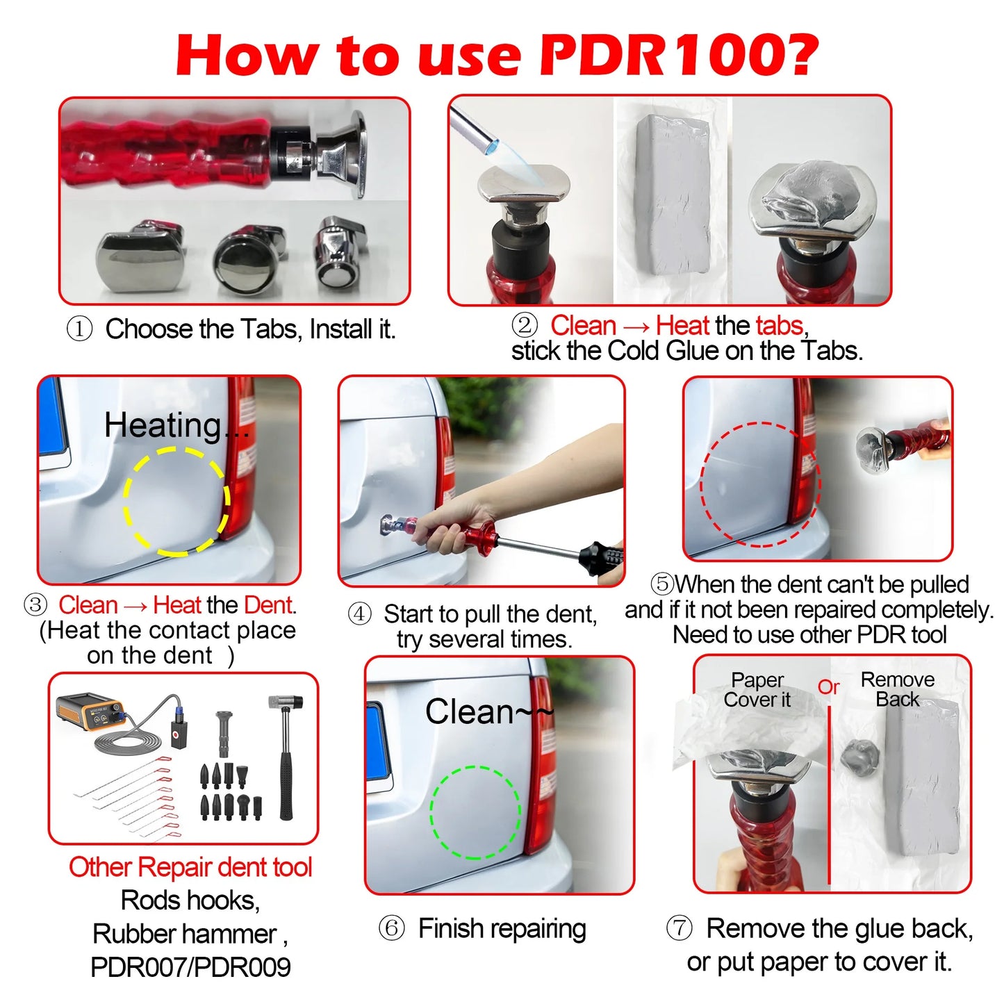 Portable Slide Hammer Dent Puller with Tabs Car Repair Kit