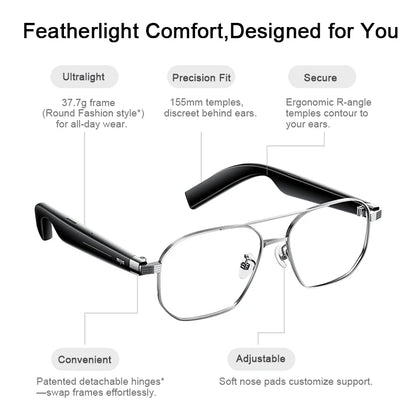 Round Style Smart Bluetooth Glasses with 2h Fast Charge