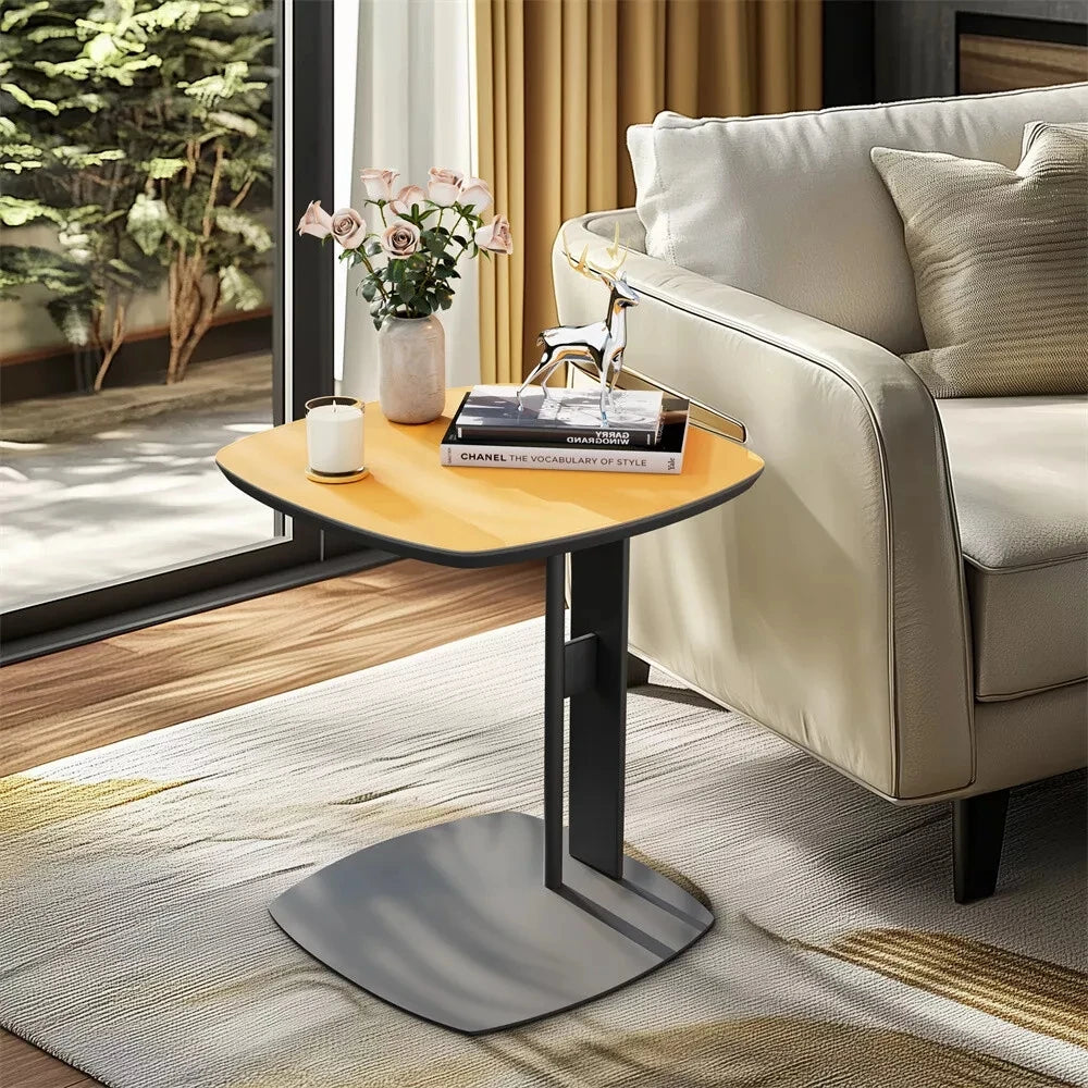 C-Shaped End Table with Leather Top and Metal Legs